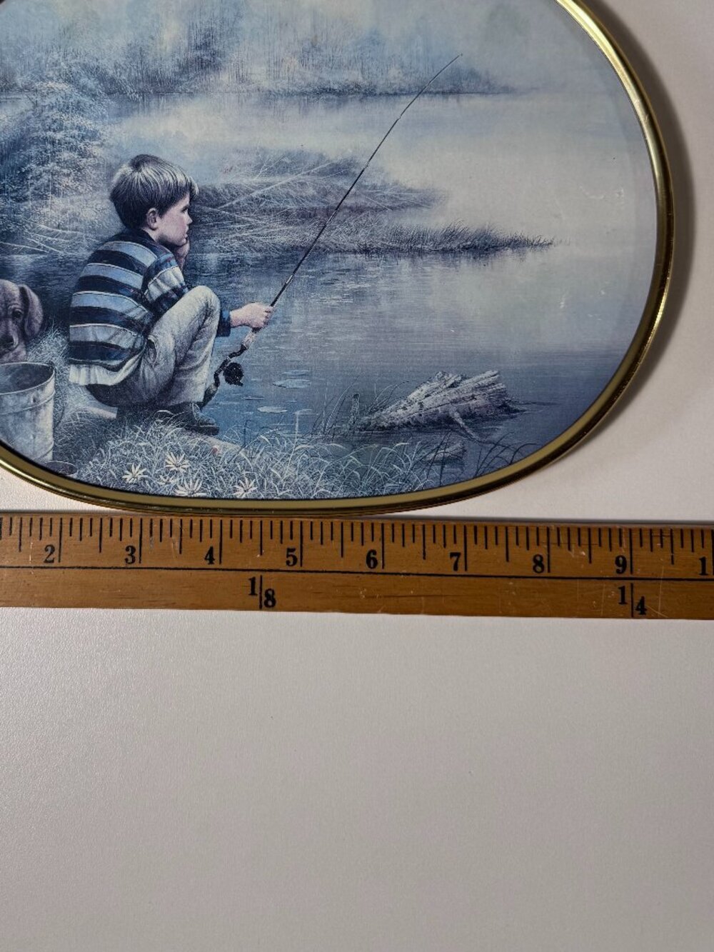 Vintage Fishing Boy & Dog Oval Wall Plaque Cottagecore Decor - Picture 3 of 6